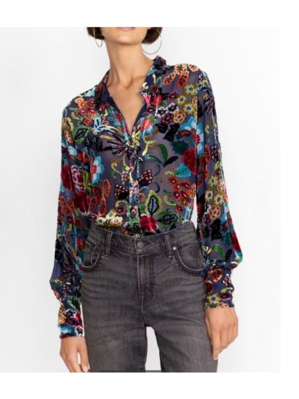 Johnny Was Yrene Blouse in Minto Burnout Colorful Floral Print Size XX-Small